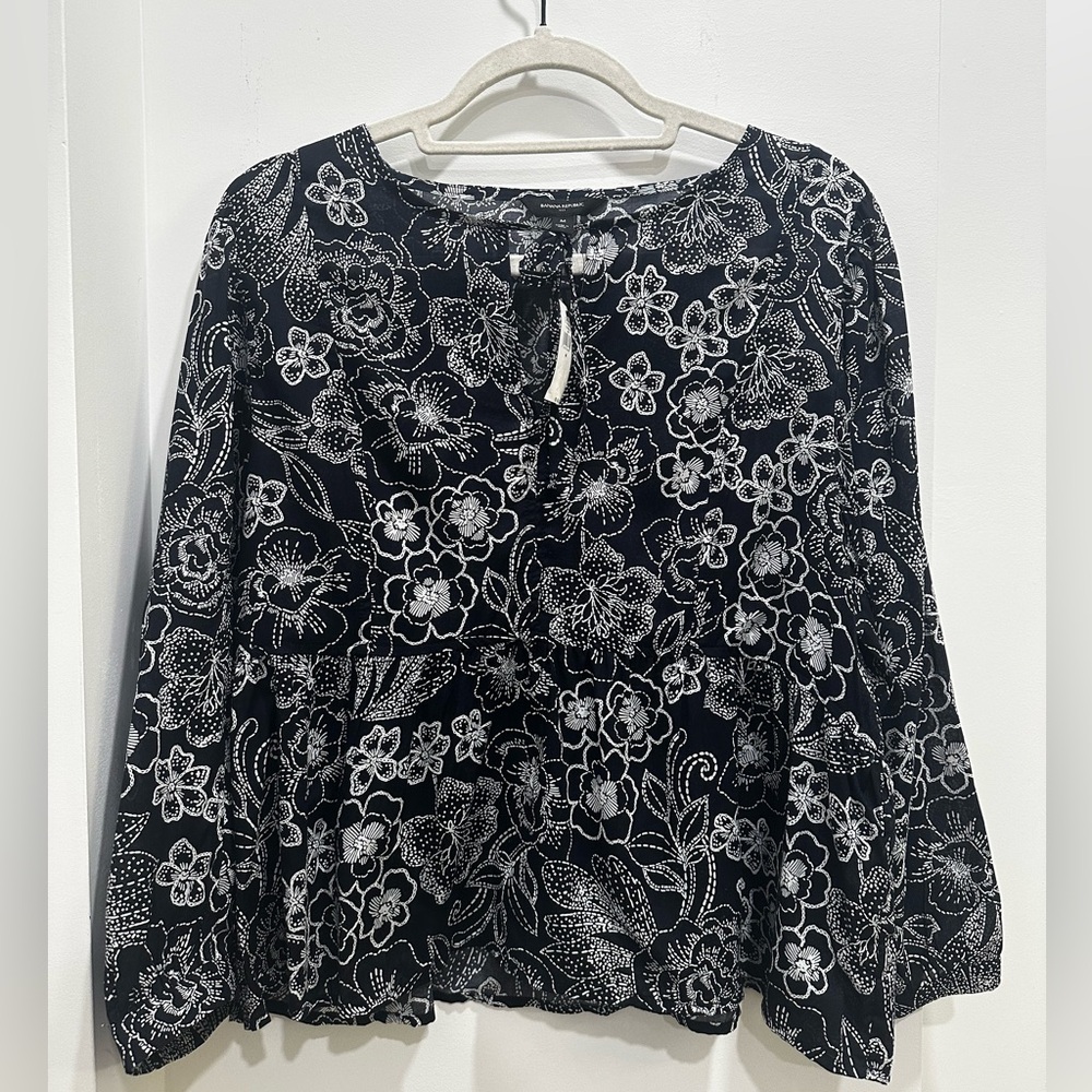 Banana Republic Black and White Floral Blouse